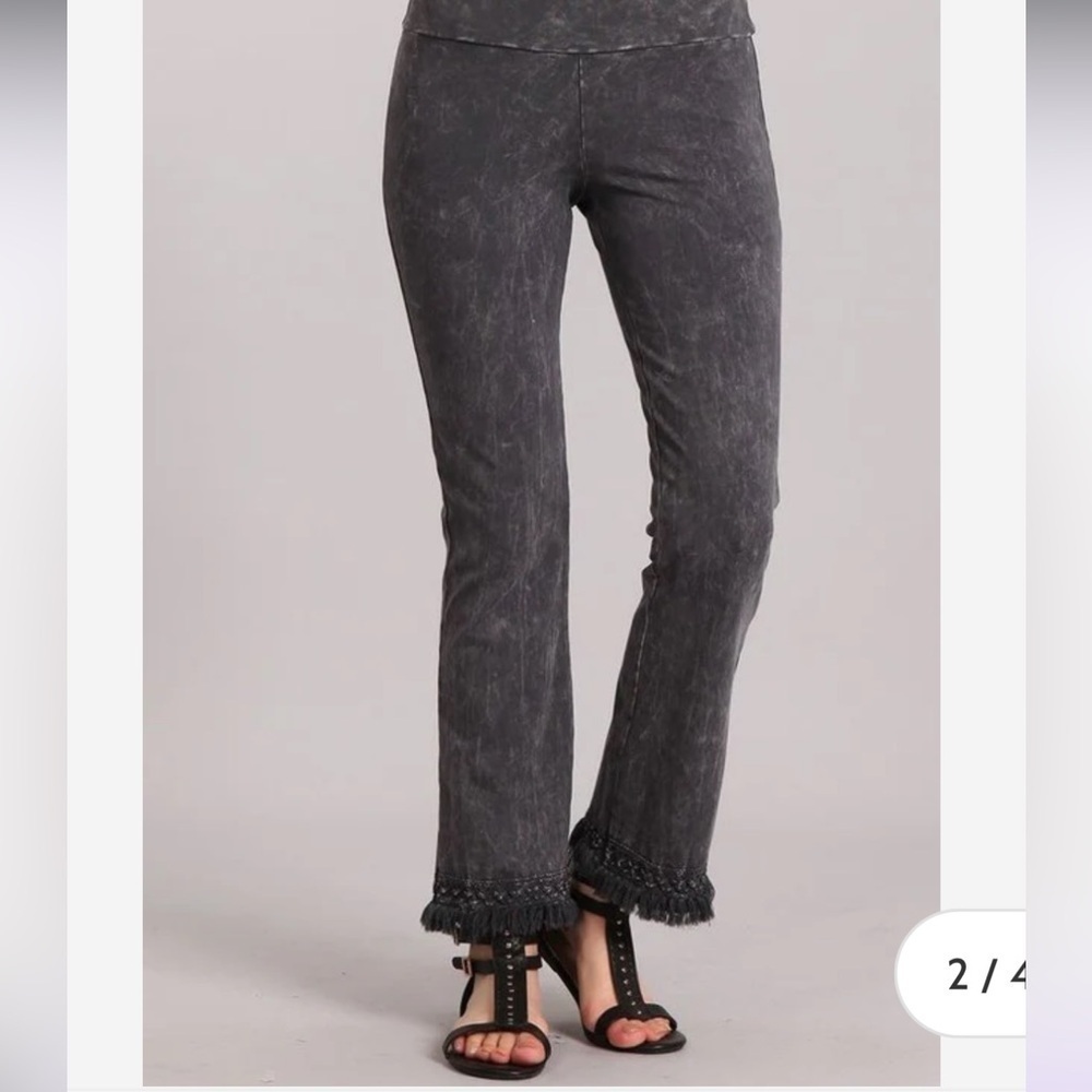 Chatoyant Ankle Fringe Hem Pants - Dark Ash Gray size medium